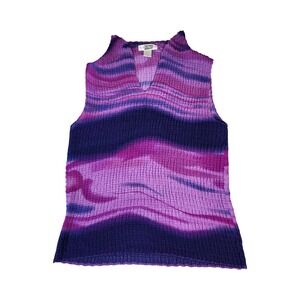 E.K. Designs Womens Purple Blue Popcorn Crinkle V-Neck Sleeveless Top Medium